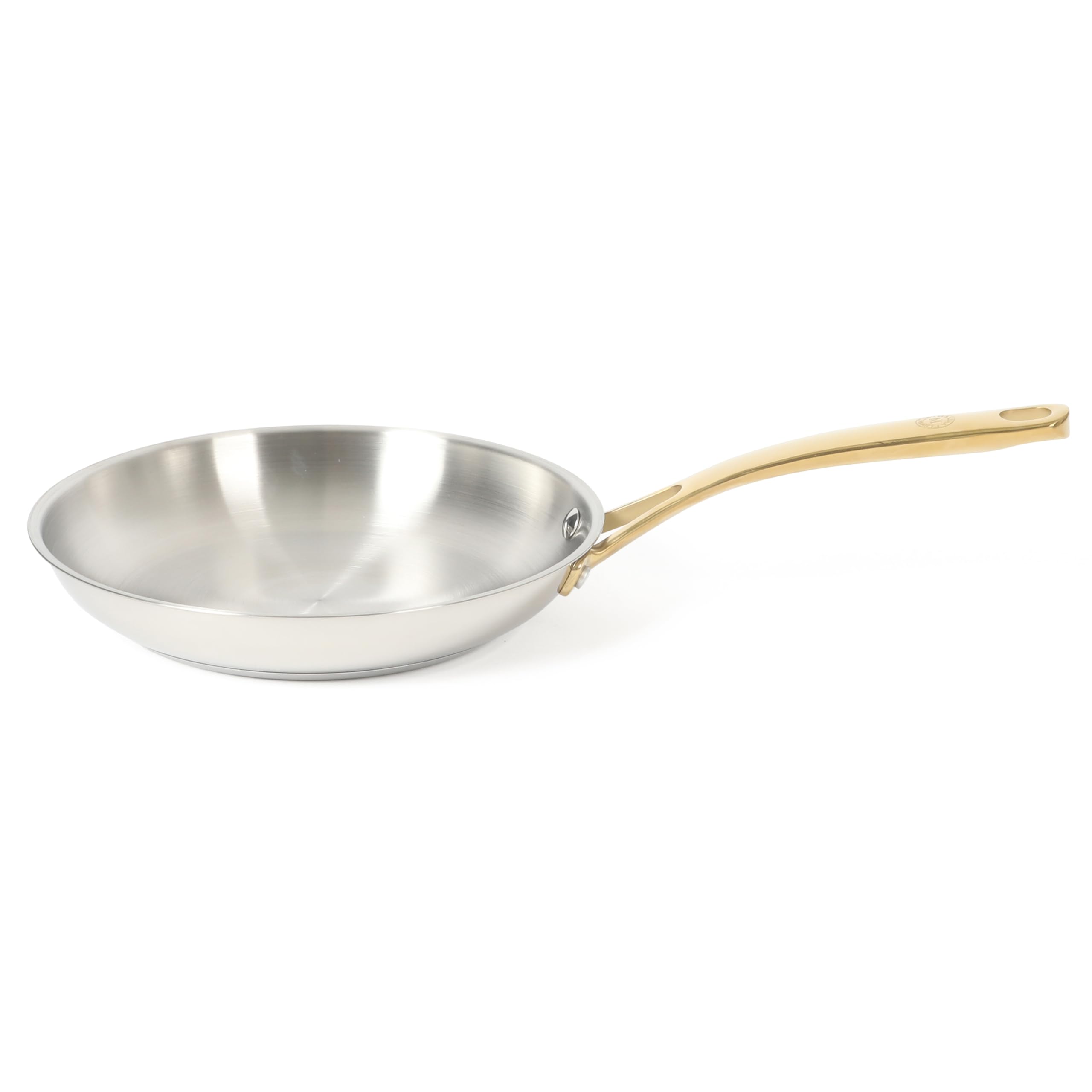 Martha Stewart Castelle 9.5-Inch Stainless Steel Frying Pan with Gold-Tone Handle &ndash; Tri-Ply Encapsulated Bottom, Oven Safe & Induction Safe Skillet for Searing and Saut&eacute;ing
