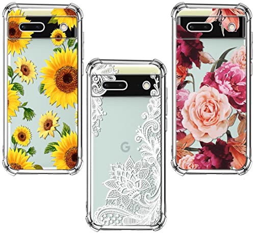 Coque Google Pixel 6a silicone TPU transparent antichoc avec motif floral floral 3x