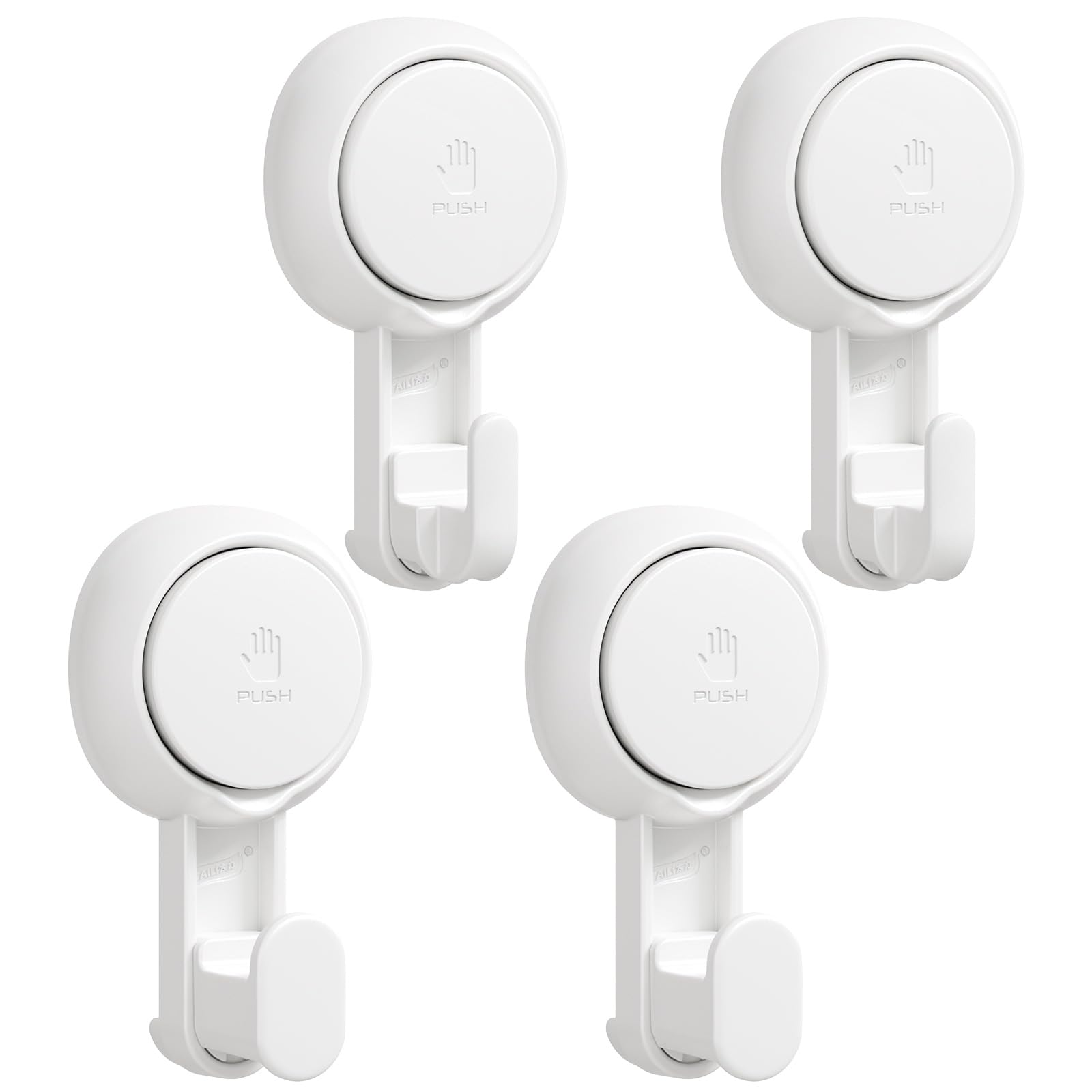 TAILI Suction Towel Hook for Bathroom, Damage-Free Hanging Hooks for Inside Shower Wall, Powerful Vacuum Suction Cup Shower Holder for Towel, Loofah, Cloth, Easy to Install and Remove, White, 4 Pack