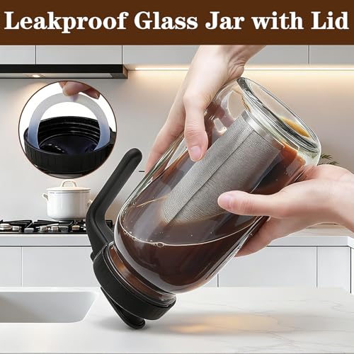 Image of Cold Brew Coffee Maker, 64oz Mason Jar Pitcher with Airtight Lid and Stainless Steel Filter, 2 Quart Wide Mouth Glass Jar Cold Brew Coffee Kit Tea Infuser Pitcher, Coffee Lovers Gifts for Men /Women