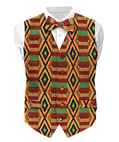 Premium Men’s Vest & Bow Tie 2PC Set - African Kente & Animal Print Vest Set