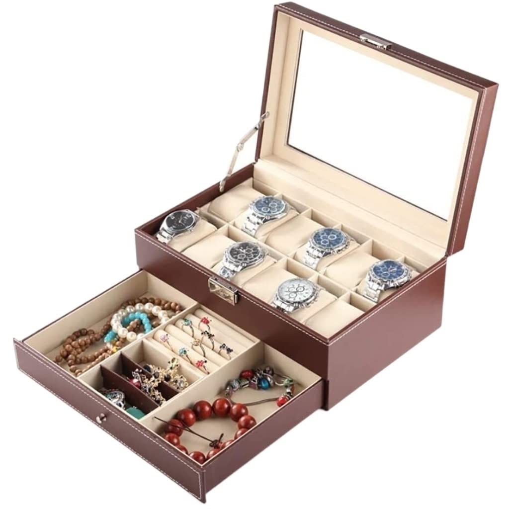 ANVLOJRIH KYUSAR Watch Box Watch Organizer Jewelry Case 2 Layers Watch Box Jewelry Box Organizer Large Mirrored Watch Storage Case Men Women Storage Watch Case Watch Holder (Blue : A)