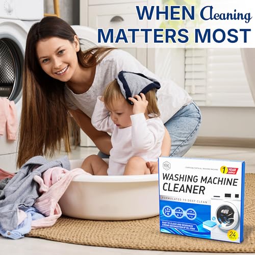 Image of Washing Machine Cleaner Tablets - 24-Pack Deep Cleaning & Descaler for HE, Front Load & Top Load washer cleaner tablets, Septic-Safe, 12-Month Supply