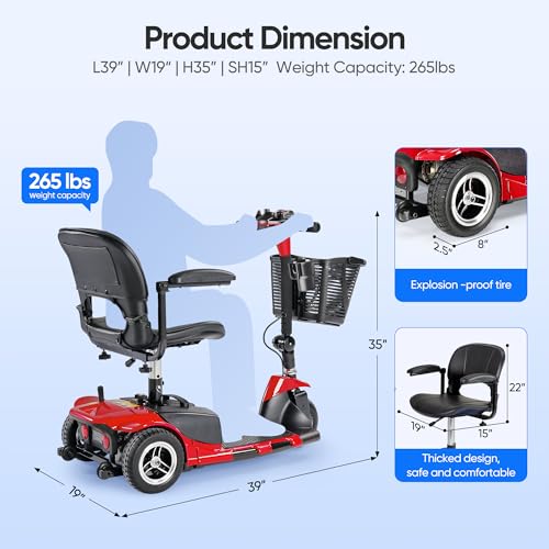 Image of 3 Wheel Mobility Scooters for Adults，Collapsible Electric Powered Wheelchair，Portable Compact Motorized Scooter for Travel，Long Range Power，Battery with Charger，Basket and Cup Holder