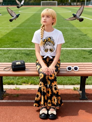 Image of Ayzozuy Kids Toddler Girl Clothes Letter Print Graphic Top + Leopard Print Flare Leg Pants 2PC Summer Clothing Set