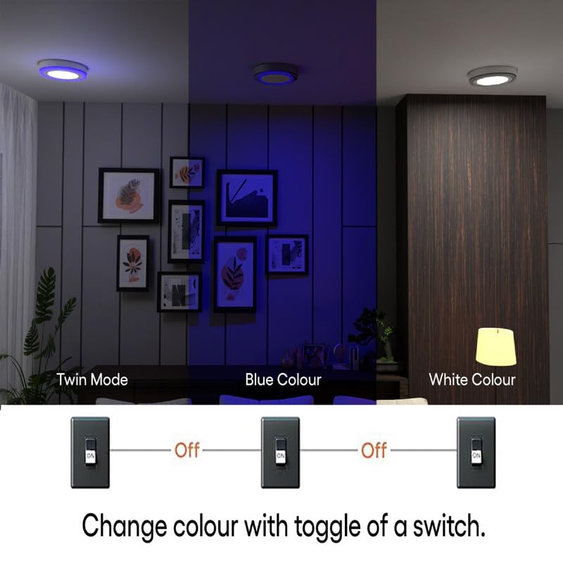 Image of elleys' Chroma 2 in 1 Double Colour Round LED Light | Concealed Light Featuring 3 Lighting Modes with 6W + 3W Power Output | Celling Light for Home & Office |Cut-Out: 125mm|Color- White & Blue Pack 1