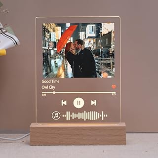 Custom Photo Acrylic Song Plaque - Personalized Photo Night Light with Scannable Song Code Acrylic Panel