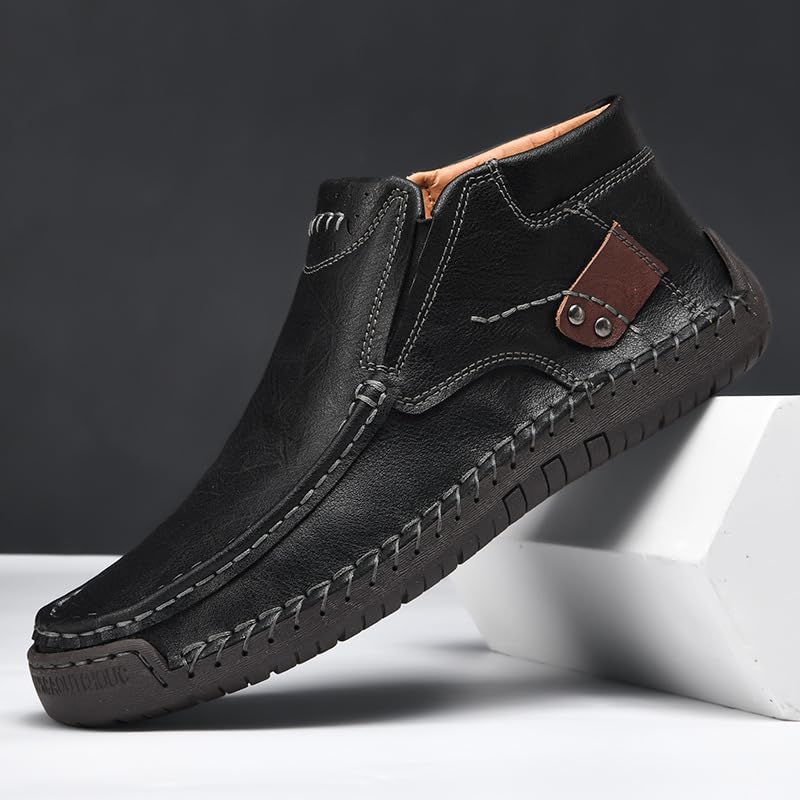 Men's Slip on Walking Loafers Hands Free Leather Casual Shoes Boots Comfortable Breathable Outdoor Office Business2