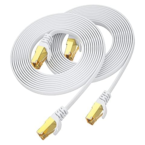 CAT 7 Ethernet kabel 3m 2-Stück,Aouensly Hochgeschwindigkeits Gigabit RJ45 Flach 10Gbps 600MHz Patchkabel Abgeschirmt, weißes LAN-Netzwerk Internetkabel Kompatibel für Switch, Router, Modem,PC, Laptop Cover