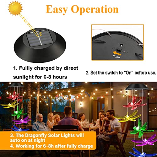 Aveki Solar Wind Chimes Outdoor, Color-Changing Solar Mobile Wind Chime Waterproof Solar Powered Led Hanging Lamp For Outdoor Garden Festival Decoration (Dragonfly) #TOP3