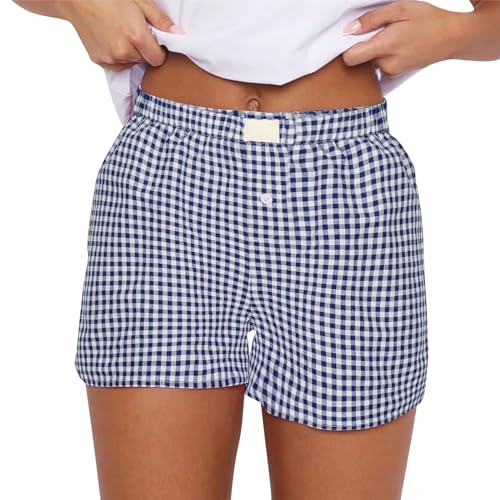 Pantalones cortos de trabajo para mujer, bonitos, suaves, elásticos, cintura baja, estampado a cuadros, cómodos, ropa de trabajo, casual, cintura alta, elástica, pantalones de verano, Bu2, S