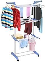 3 Layers Stainless Steel Folding Laundry Drying Rack with Side Wings and Inner Wheels