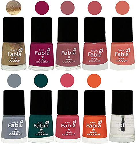 Image of SMC Fabia ALL IN ONE (PACK OF 10), Long Lasting Glossy Nail Polish, 6 ml Each, All Vibrant Colours,01939