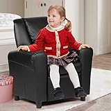 ARLIME Kids Recliner Chair, Toddler Armchair Upholstered Couch with Cup Holder, Backrest, Baby Leather Sofa with Headrest and Footrest, Child Furniture for Ages 2-7 (Black)