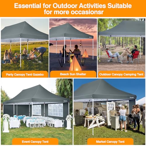 Image of COBIZI 10x20 Pop Up Canopy with 4 Sidewalls, Conical Party Tent 10x20 with 3 Adjustable Height Waterproof, UV-Resistant EZ Outdoor Gazebo with Carry Bag, Sandbag, Stake, Rope for Parties, Commercial
