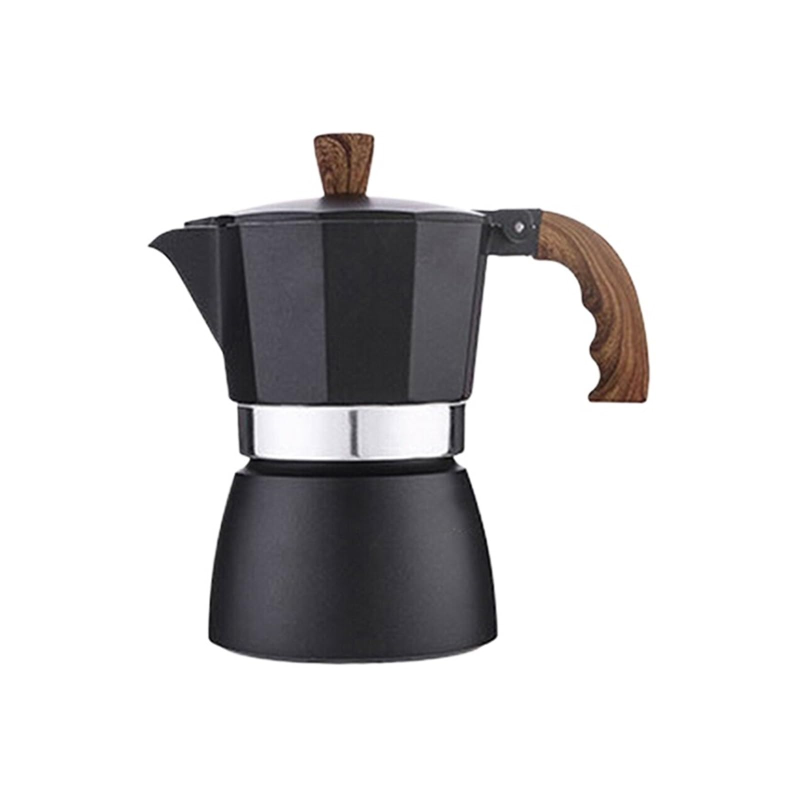 Generico Estrazione del caffè con moka nera manico in legno Bollitore portatile for la casa(3 cups)