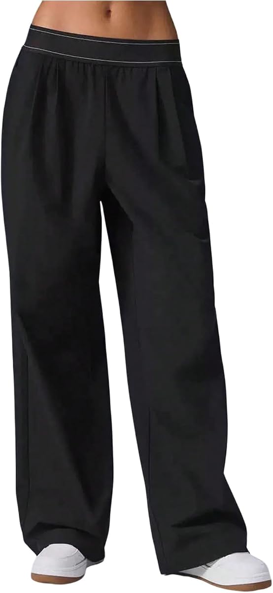 MakeMeChic Pantalones de entrenamiento de pierna ancha para mujer Pantalones deportivos de cintura baja de secado rápido Ropa deportiva