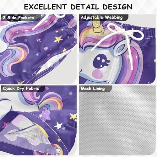 Pigsaly Boys Swim Trunks Unicorns Rainbow Star Pattern Boys Board Shorts Swimsuit Swimwear Summer Bathing Suit 3T3