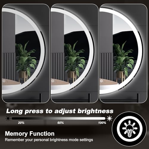 Image of NEWBULIG 24 inch LED Bathroom Mirror Round Vanity Mirror with Lights | Anti-Fog, Dimmable, 3 Color Temperature, Memory Function Led Wall Mirrors for Bathroom, Vanity