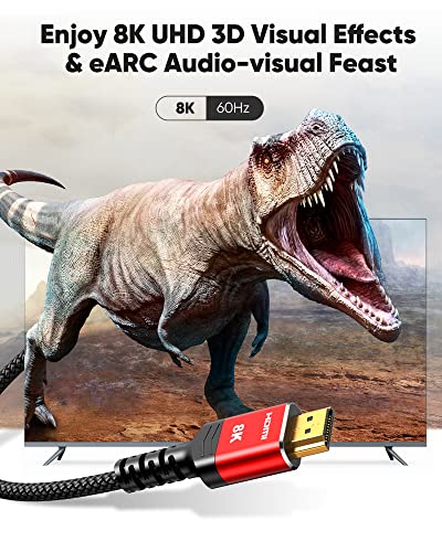 Image of Highwings 8K HDMI 2.1 Cable 2-Pack 3.3FT /1M, 48Gbps Ultra High Speed-Red | Braided Slim HDMI Cord, 8K60Hz 4K@120Hz 8K@60Hz, HDCP 2.2&2.3, eARC,Dynamic HDR,DTS:X Compatible for PS5 /Blu-ray /Roku TV /HDTV
