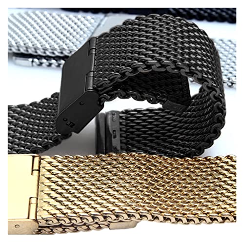 Correa de reloj milanesa negra con malla de acero inoxidable de 22mm 6