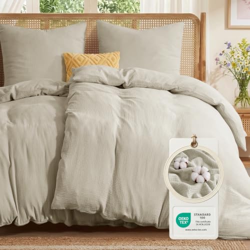 Aisbo Musselin Bettwäsche 135x200 4teilig Beige, 100% Baumwolle Oeko-TEX®