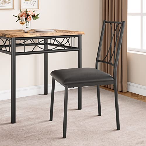 Amyove 3 Piece Kitchen Table Set, Dining Table and Chairs for 2, Metal and Wood Square Dining Room Table Set with 2 Upholstered Chairs, Kitchen Table Set for Small Space, Apartment, Rustic Brown - Thumbnail 3