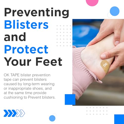 Image of OK TAPE Pre-Cut Blister Bandages for feet | Blister Prevention Tape for Feet, Fingers, Toes | 1.2in x 3.5in,Mixed Color，40PCS