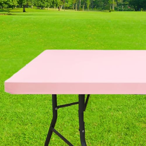LESCATO Polyester 4ft Fitted Tablecloth Elastic Spandex Rectangle Table Cover, Fitted Table Covers for 4 Foot Tables, Washable Picnic Table Cover Indoor Outdoor 48x24 inch Pink
