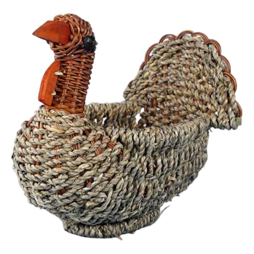CAKEEYUM Panier en Osier 9, 5x8, 3x5, 9 Pouces Décor de Dinde Amusant Panier de Rangement tissé Rustique aéré pour Fruits, Pain, Bonbons, Paille Biscuit, Pain, décorations Dinde, Bol décoratif, Ba