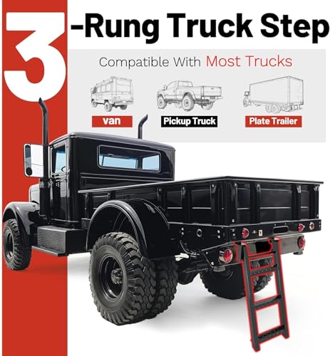 Image of HECASA 3-Rung Truck Step Universal Fit Most Truck Tractor Trailer | 14-1 /4in x 31-1 /2in Textured Slip-Resistant Surface Steel Powder Coated Black