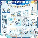 Cocomigo 190pcs First Trip Around The Sun Party Set, Budget-Friendly Disposable Tableware, 300gsm Durable Plates, Eco-Friendly Straws, HD Printed for First Birthday & Space Themed Parties - Image 2