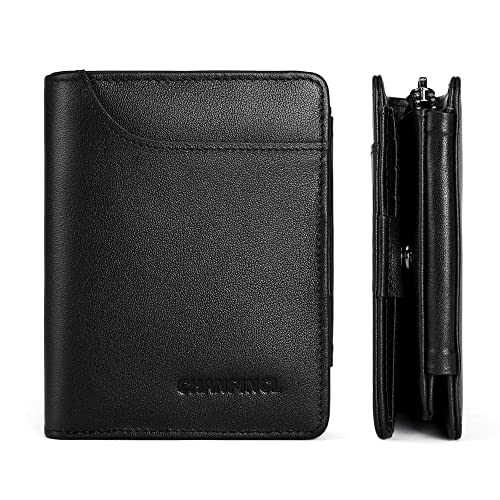 CHANPINCL Mens Genuine Leather Zipper Wallet anti-theft brush Large Capacity Double Fold Multi-card Leather Wallets for Men and coin purse?black 03?…