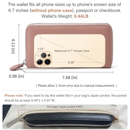 Image of Womens Wallet RFID Blocking Genuine Leather Zip Around Wallet Clutch Wristlet Travel Long Purse for Women
