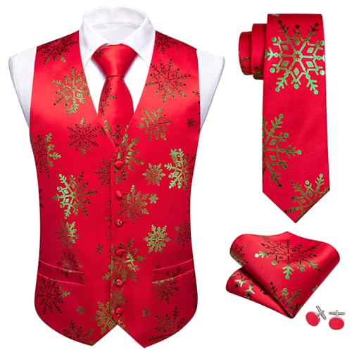 Image of Barry.Wang Men Christmas Vest Xmas Tree Snow Elk Snowflake Holiday Suit Waistcoat Tie Set New Year Festival