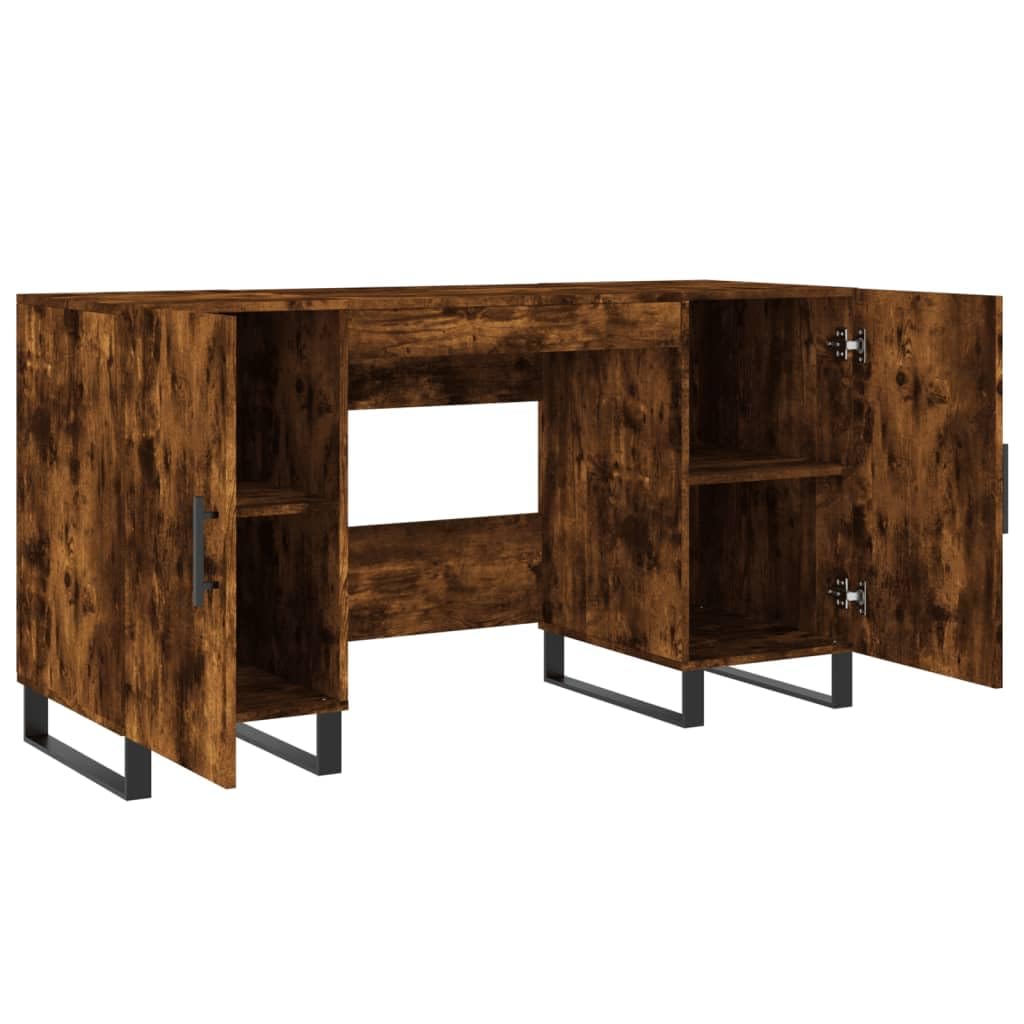 Scrivania con Ufficio in Legno e Piedini in Ferro, 4 Scomparti con Porte per Stoccaggio, Scrivania Incensi 140x50x75 cm per Studio e Piccoli Stanze
