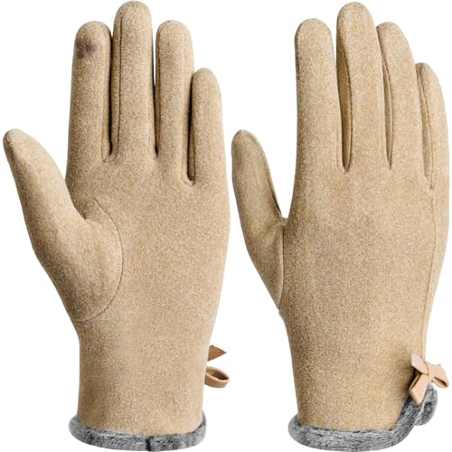 Vagasi Gants d'hiver Thermiques pour Femme Doublure en Polaire Fine - pour écran Tactile Texting - Gants d'hiver Chauds et Coupe-Vent - pour Cadeau, Ski, Cyclisme,...