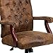 Flash Furniture Derrick Traditional Microfiber Tufted Swivel Office Chair with Wood Base, Ergonomic Farmhouse High-Back Desk Chair, Bomber Brown