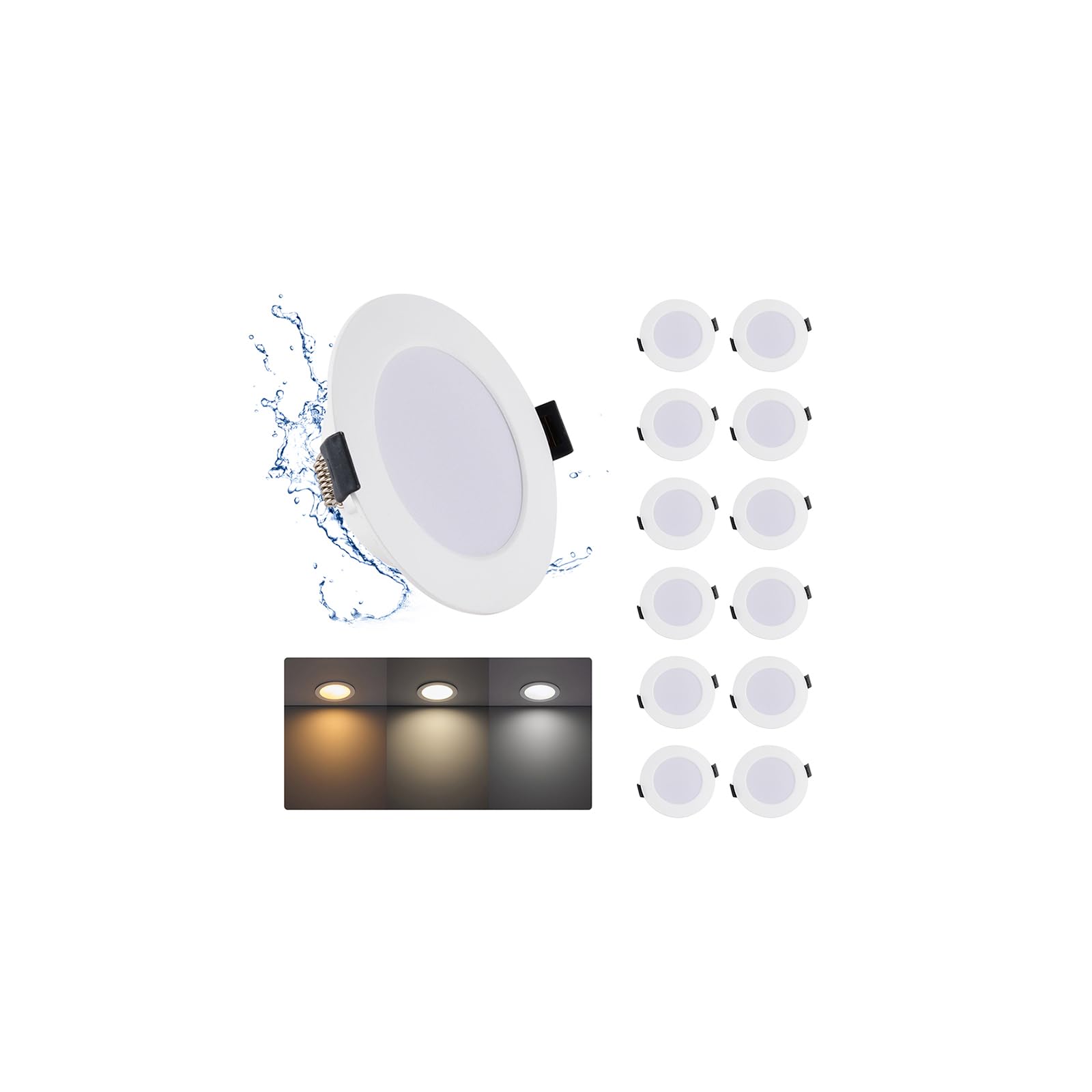 12 Stück LED Spots Deckenleuchte IP44 12W 3CCT 1080lm Ausschnitt Ø120-130mm