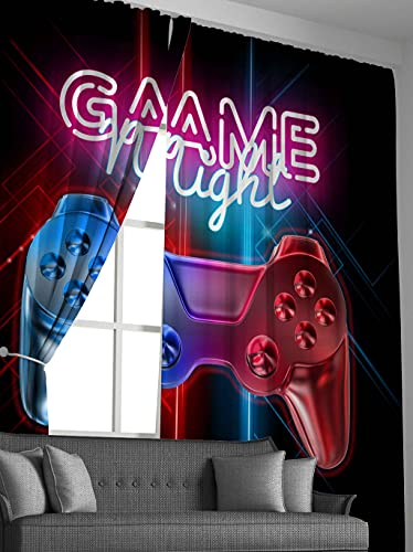 Loussiesd Boys Games Curtains Gamer Window Drapes for Teens Kids Men Black Modern Video Game Controller Window Treatments Cool Blue Red Action Buttons Window Curtain Room Decor W66*L72 - Image 4