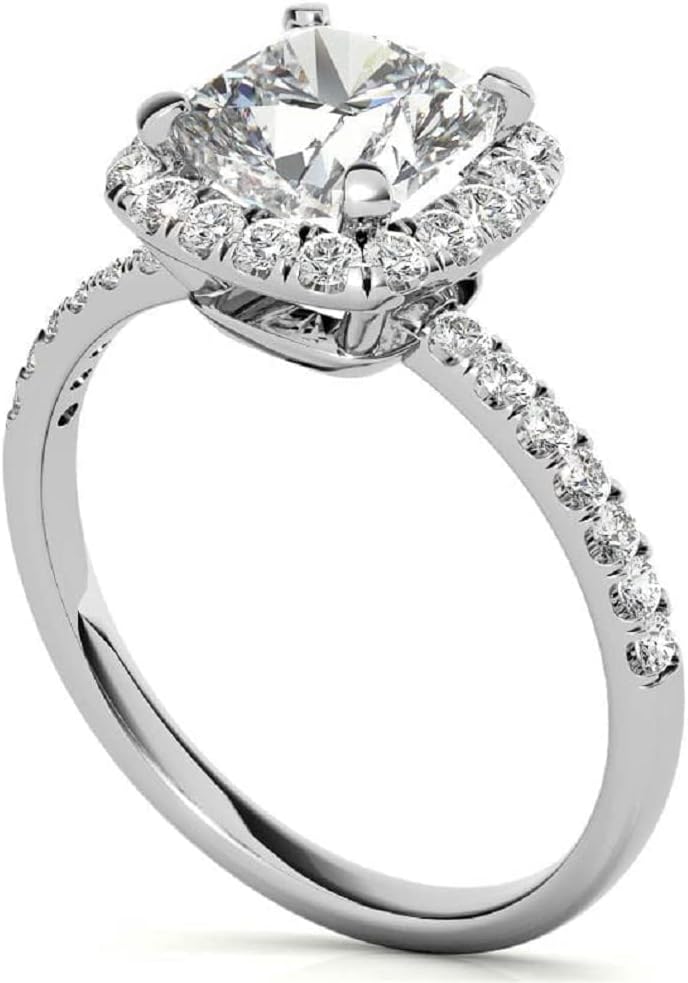 1CT-3CT Cushion Cut Bridal Ring Halo Moissanite Engagement Ring for Women Promise Gifts for Her 925 Silver/10K/14K/18K Gold