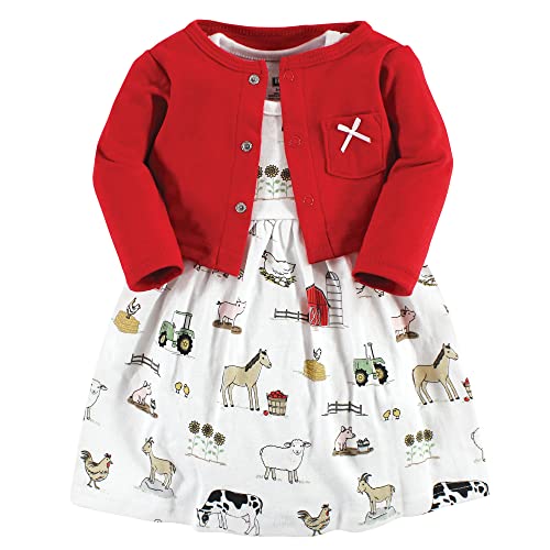 Image of Hudson Baby Infant and Toddler Girls Cotton Dress and Cardigan Set