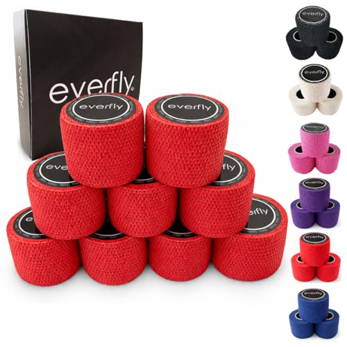 EVERFLY Tape Crossfit - Set 9 Rollos 5cm x 4,5m - Esparadrapo Deportivo - Pulgares y Dedos - Cinta Cohesiva Tela Autoadhesivas Flexible Protectora - Adhesivo para Pesas - Vendas Halterofilia (9, Rojo)