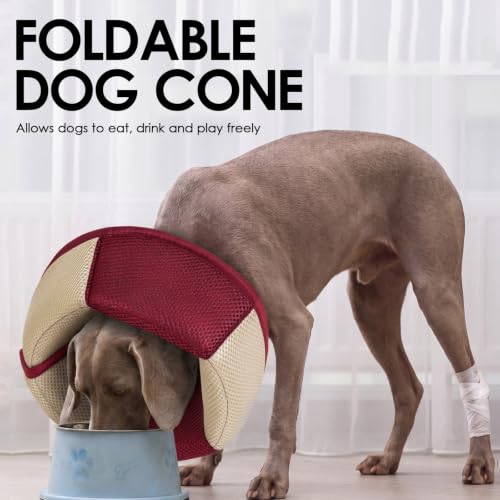 Image of AOFITEE Large Dog Cone - Adjustable Dog Cone to Stop Licking, Foldable Extra Large Cones Dogs for Wound Healing, Pet Elizabethan Cones Collar After Surgery, XL Fabric Pet Neck Collar, RosyRed X-Large