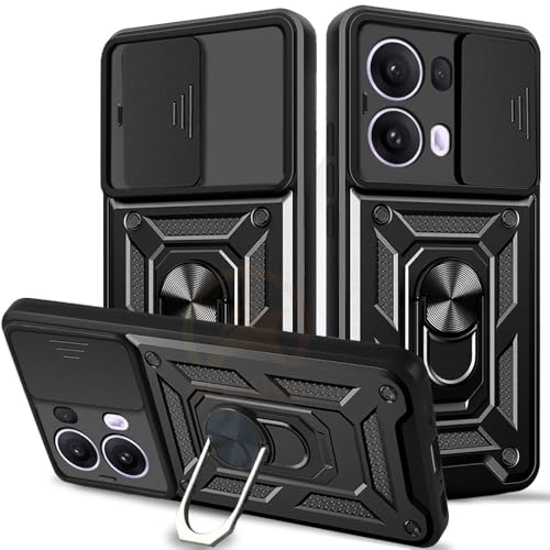 Image of Armor Bumper Back Cover Case for Oppo Reno 13 Pro 5G Rotating Camera Cover, Ring Holder & Kickstand | Heavy Duty & 360 Degree Protection Oppo Reno 13 Pro 5G Back Cover (Black)