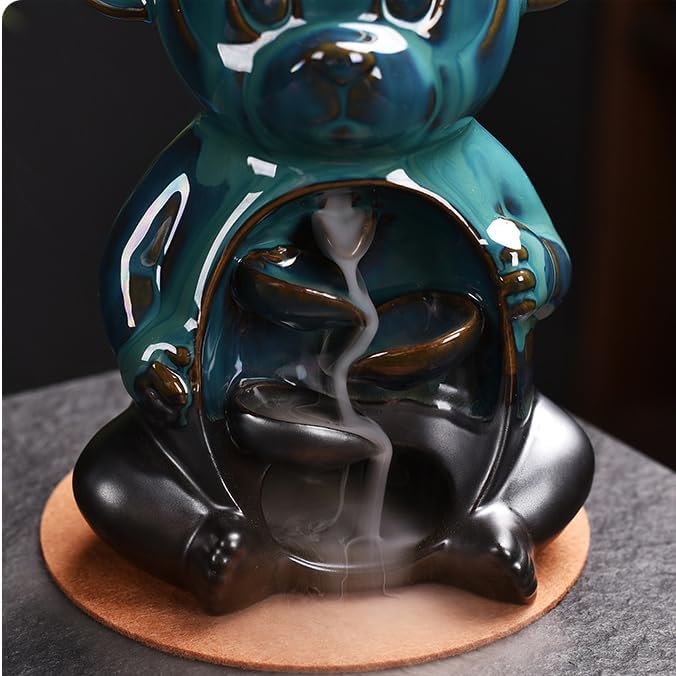 Cute Cat Animal Waterfall Backflow Incense Holder for Sticks,Ceramic Incense Burner with Mat,Tweezers for Home Aromatherapy Ornament Decor AI016