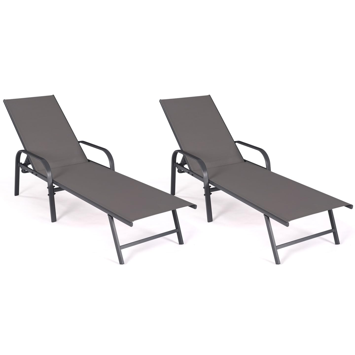 IDMarket Fiyi - Juego de 2 tumbonas de jardín reclinables de acero gris antracita y lona gris