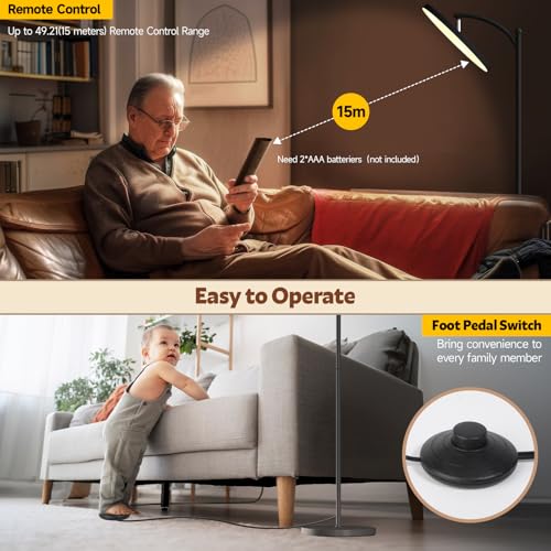 Super Bright Arc LED Floor Lamp with Remote Control for Living Room - Black