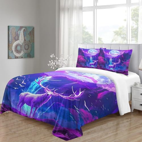 Ensemble de lit cerf 3D en microfibre anti-plis avec fermeture éclair cachée - 3