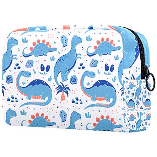 Preisvergleich Produktbild Kosmetiktasche für Damen, blau, lustige Dinosaurier, Hautpflege, Kosmetiktasche, mit Reißverschluss, Handtasche